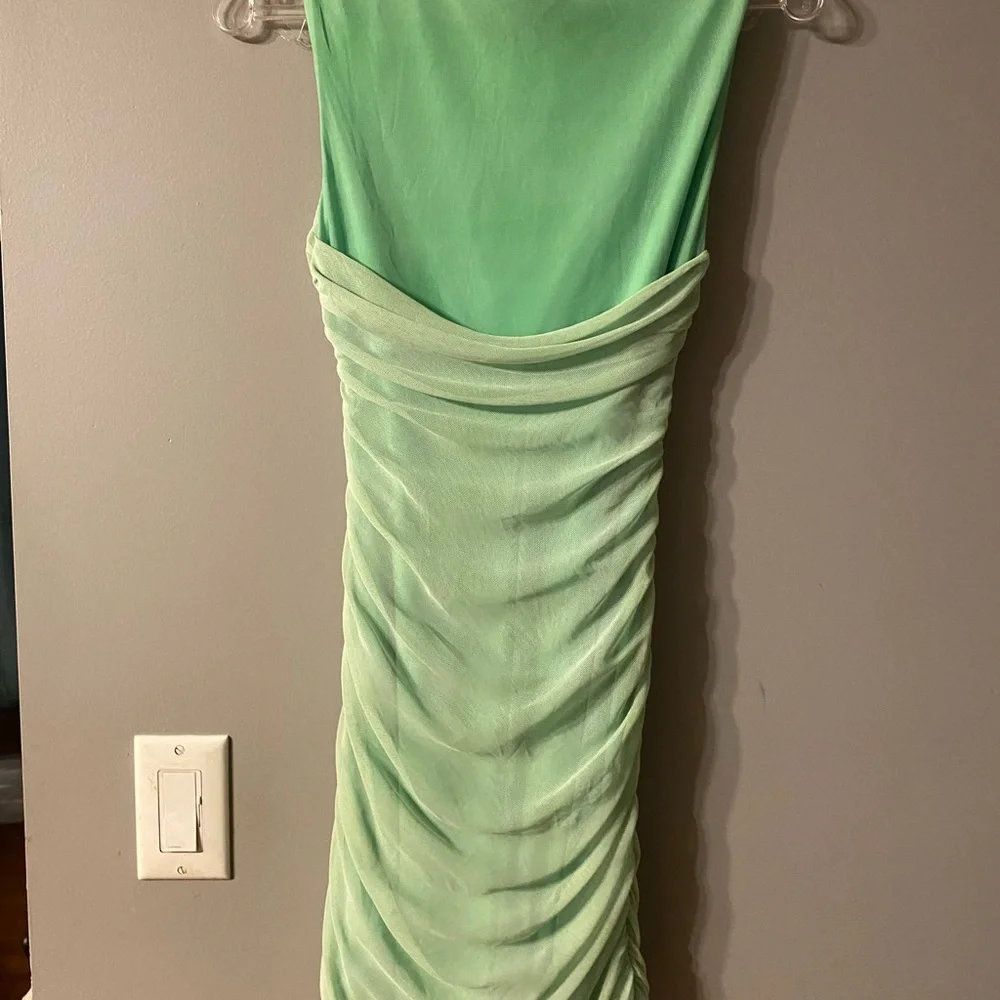 NWT Zara dress us med Green Party/cocktail mesh overlay NWT made in Romania - Picture 11 of 15